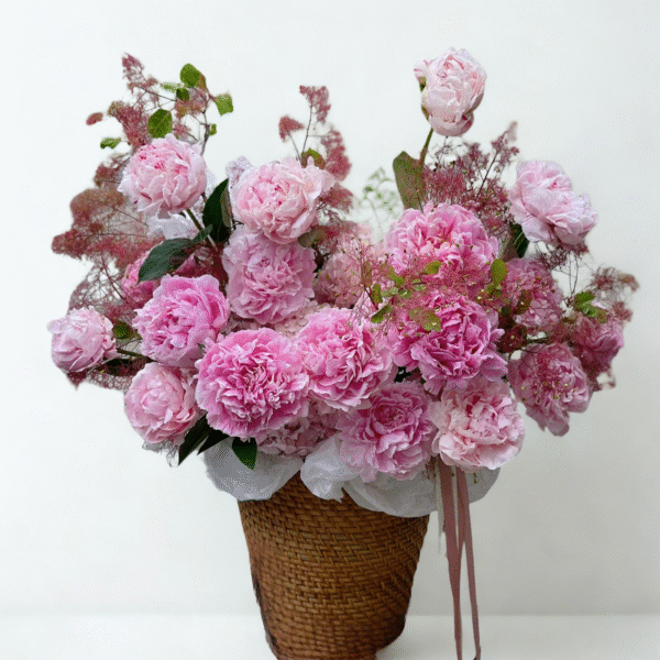 G008- Giỏ hoa Peony hồng pastel