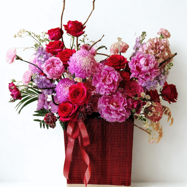G010 - Giỏ hoa Peony & Hồng đậm