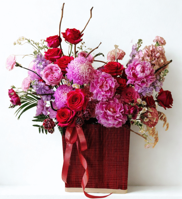 G010 - Giỏ hoa Peony & Hồng đậm