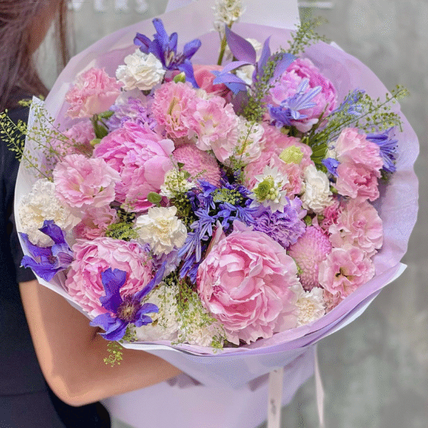 B014 - Bó hoa Mẫu đơn & cẩm chướng hồng