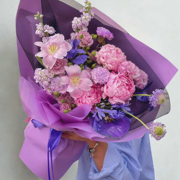 B015 - Bó hoa Mẫu Đơn – Tulip – Phi Yến tone hồng tím