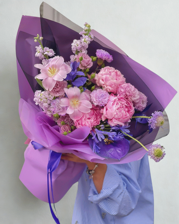 B015 - Bó hoa Mẫu Đơn – Tulip – Phi Yến tone hồng tím