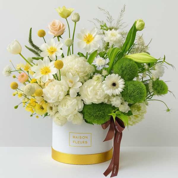 G009 - Giỏ hoa Tulip & mẫu đơn trắng