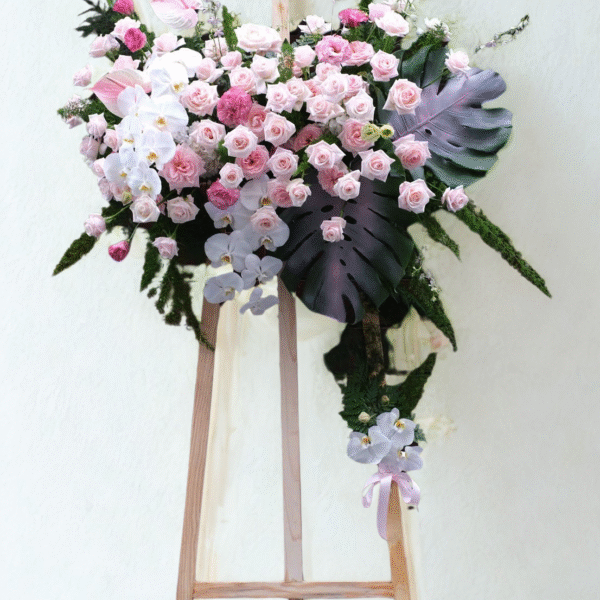 K003 - Lãng hoa hồng & Lan hồ điệp tone trắng hồng pastel