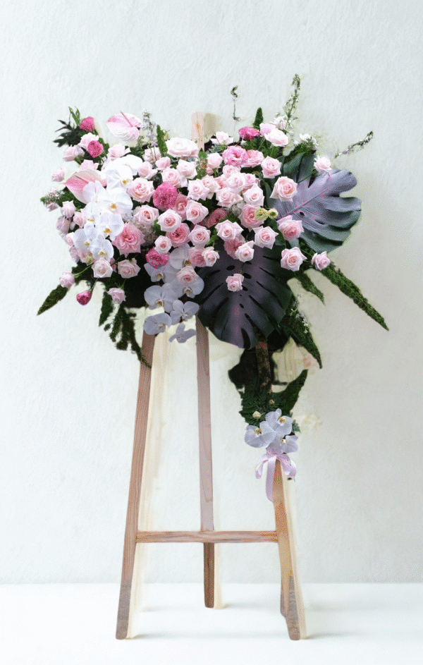 K003 - Lãng hoa hồng & Lan hồ điệp tone trắng hồng pastel